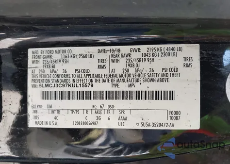 2019 Lincoln Mkc Reserve из США, поврежденный, VIN 5LMCJ3C97KUL15579